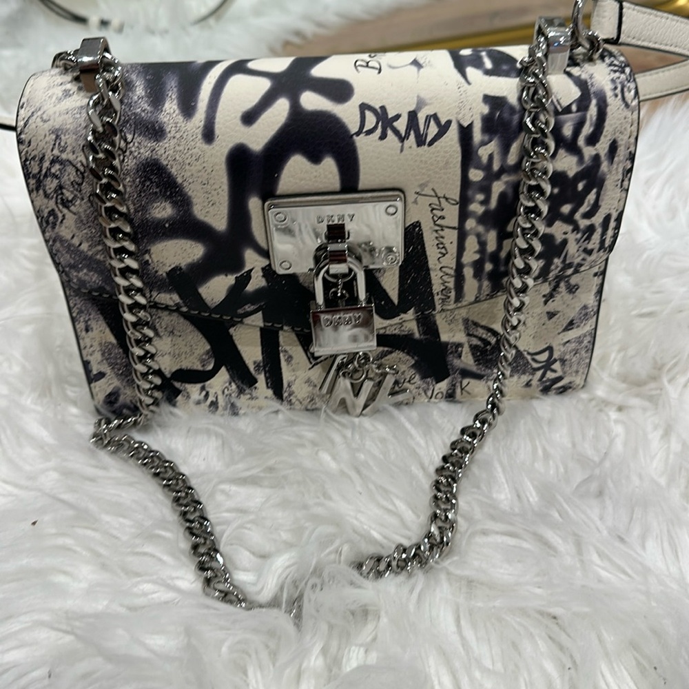 DKNY, Elissa Small Crossbody “New” Black White Silver